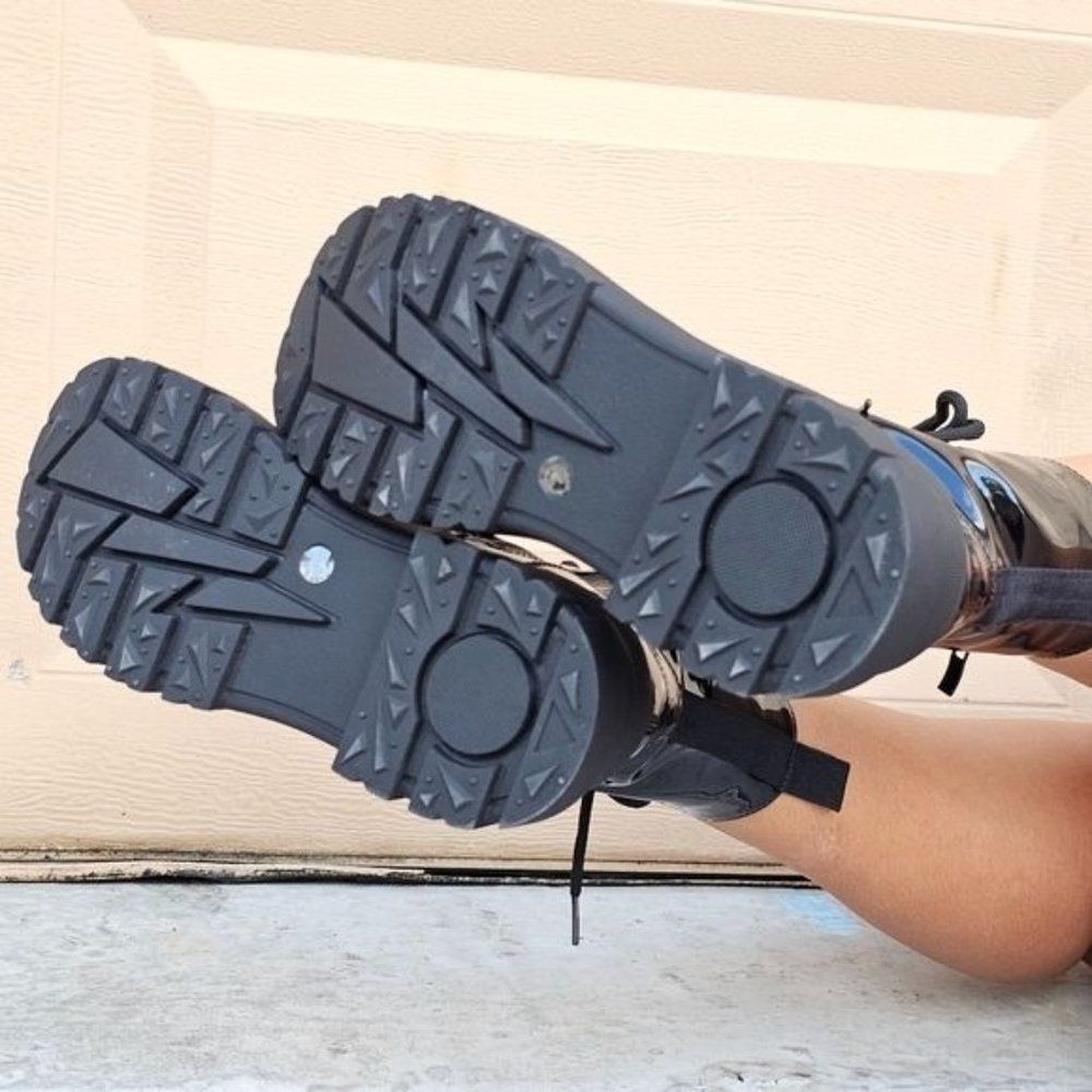 Women's Combat Lace Up Ankle Block Heeled Boots Black Color - Picture 6 of 6